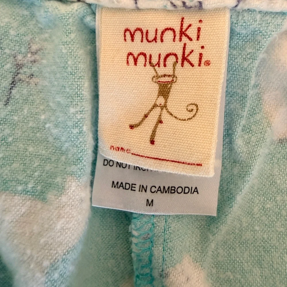 Munki Munki Matching PJ set Polar Bear Flannel Pajamas Aqua Button Front Size M